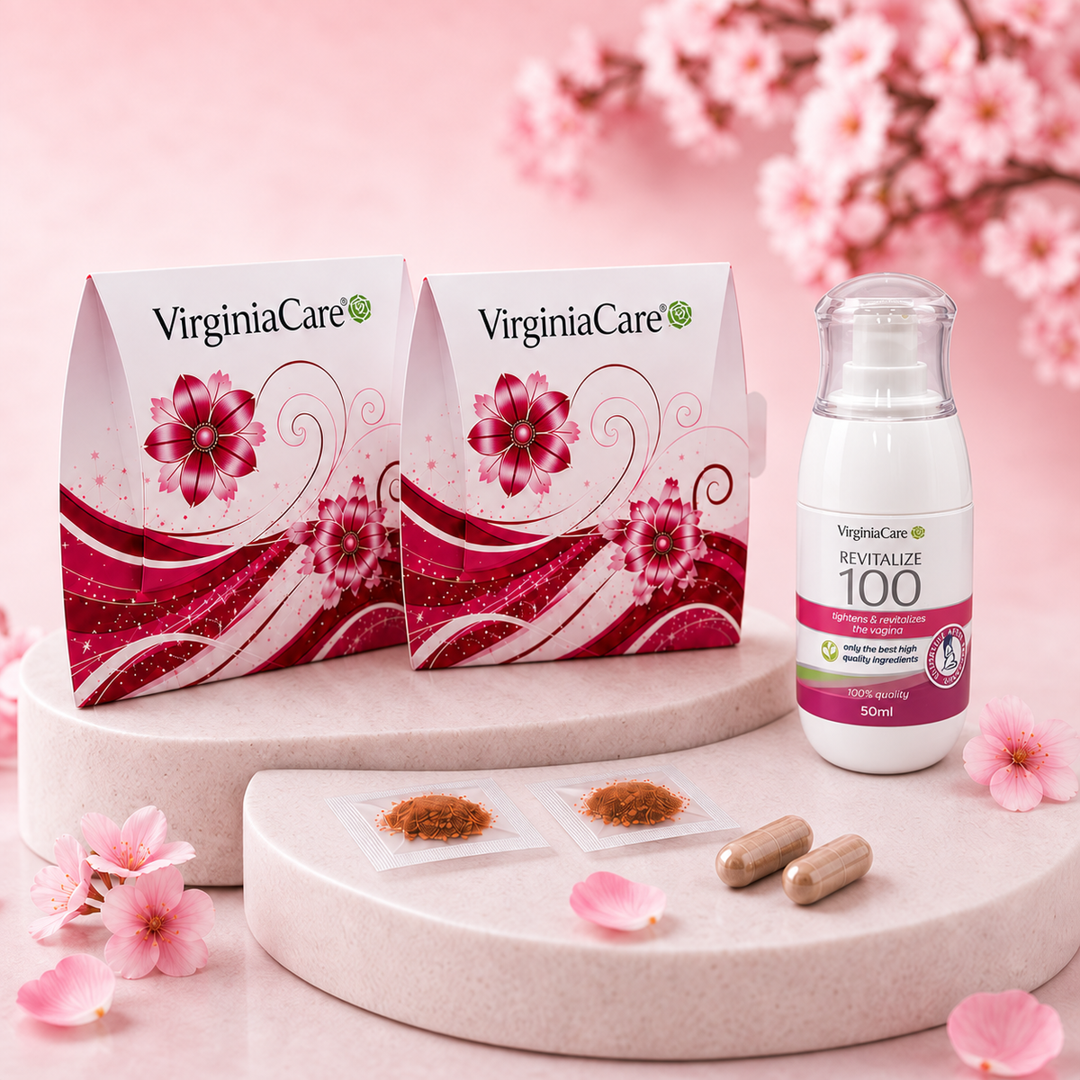 VirginiaCare Complete Package with membranes, Blood Effect Capsules and ReVitalize100 in the new 50 ml pump bottle