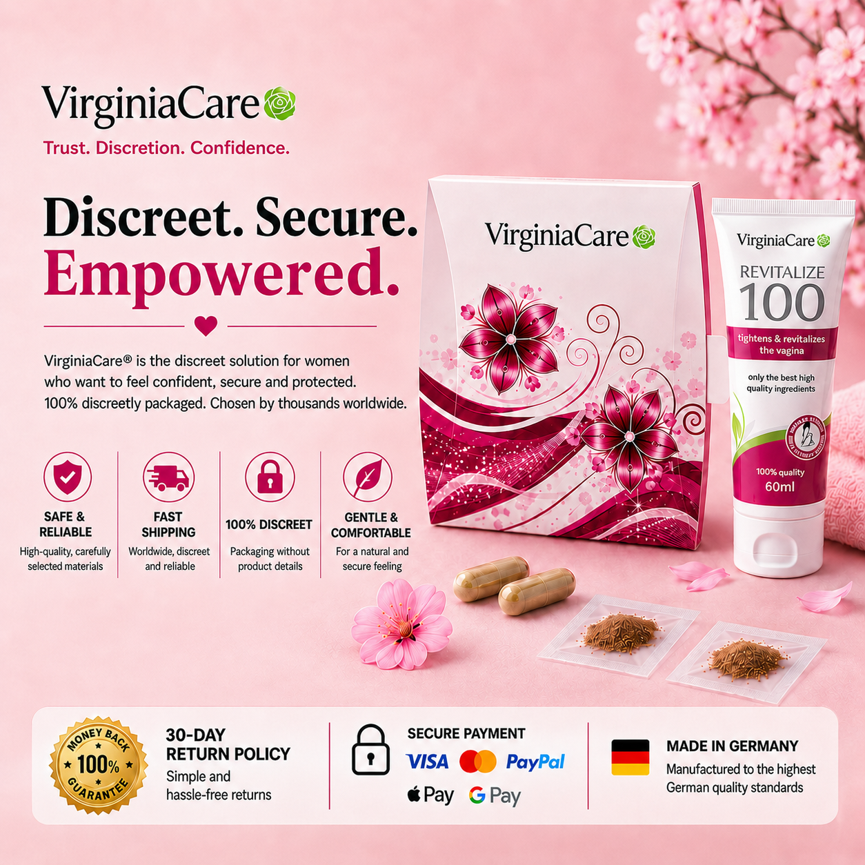 VirginiaCare discreet product solutions and ReVitalize100