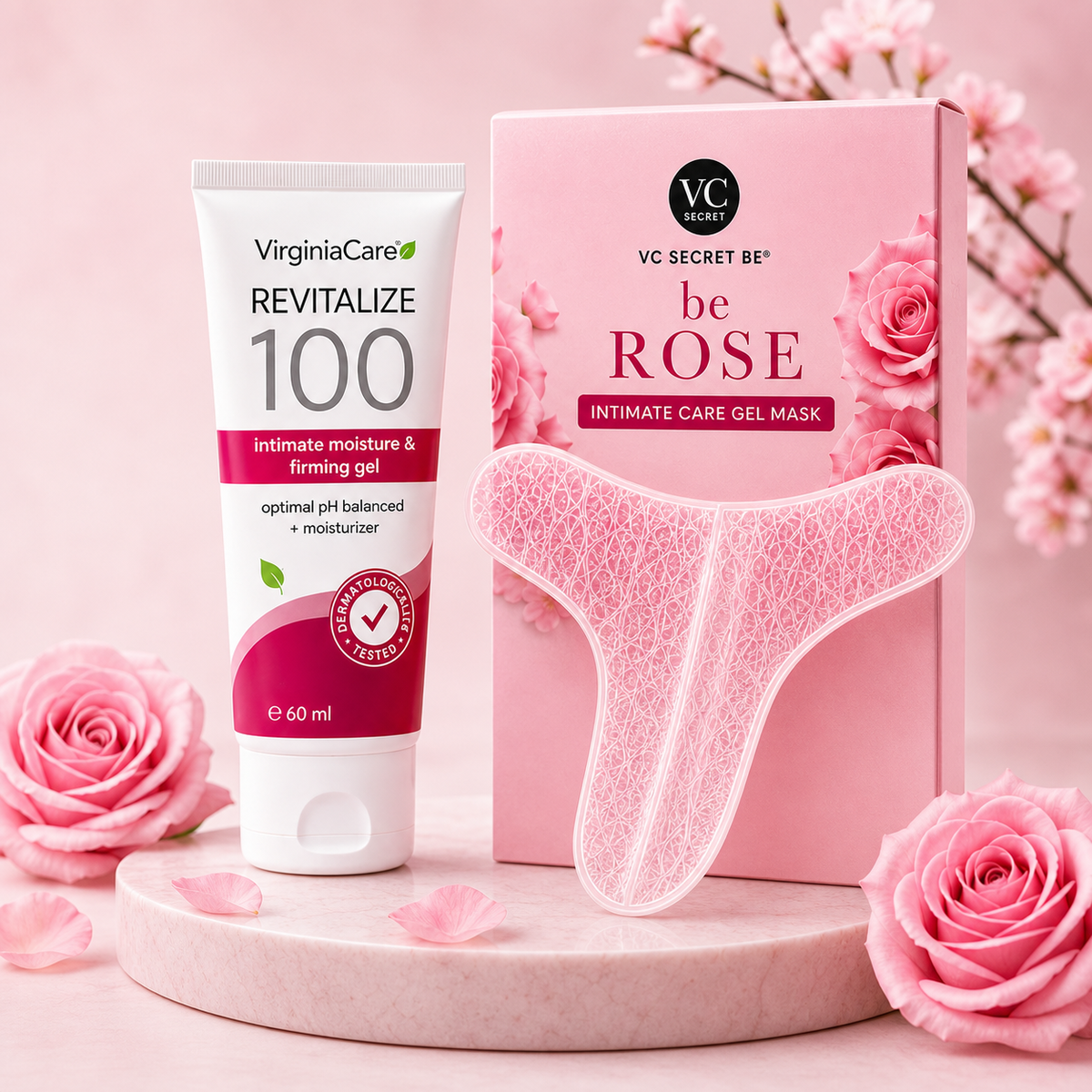 VirginiaCare Premium Intimate Care Duo with ReVitalize100 gel and VC Secret be Rose mask